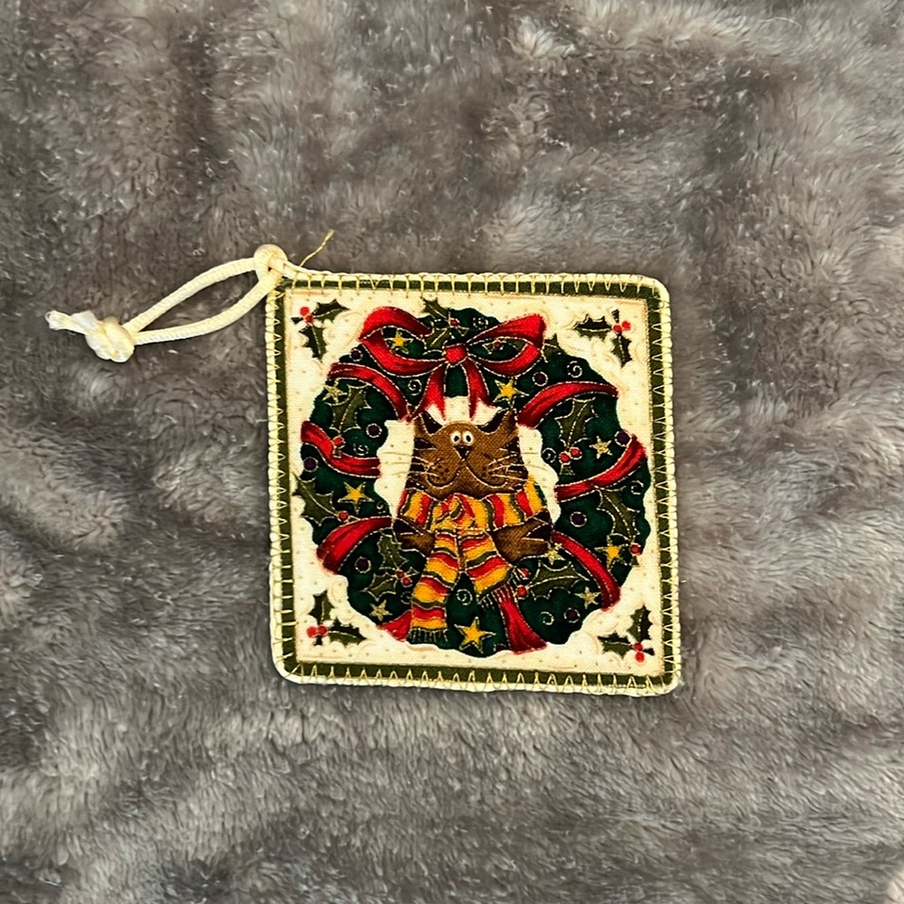 Quilted Cat Christmas Ornament